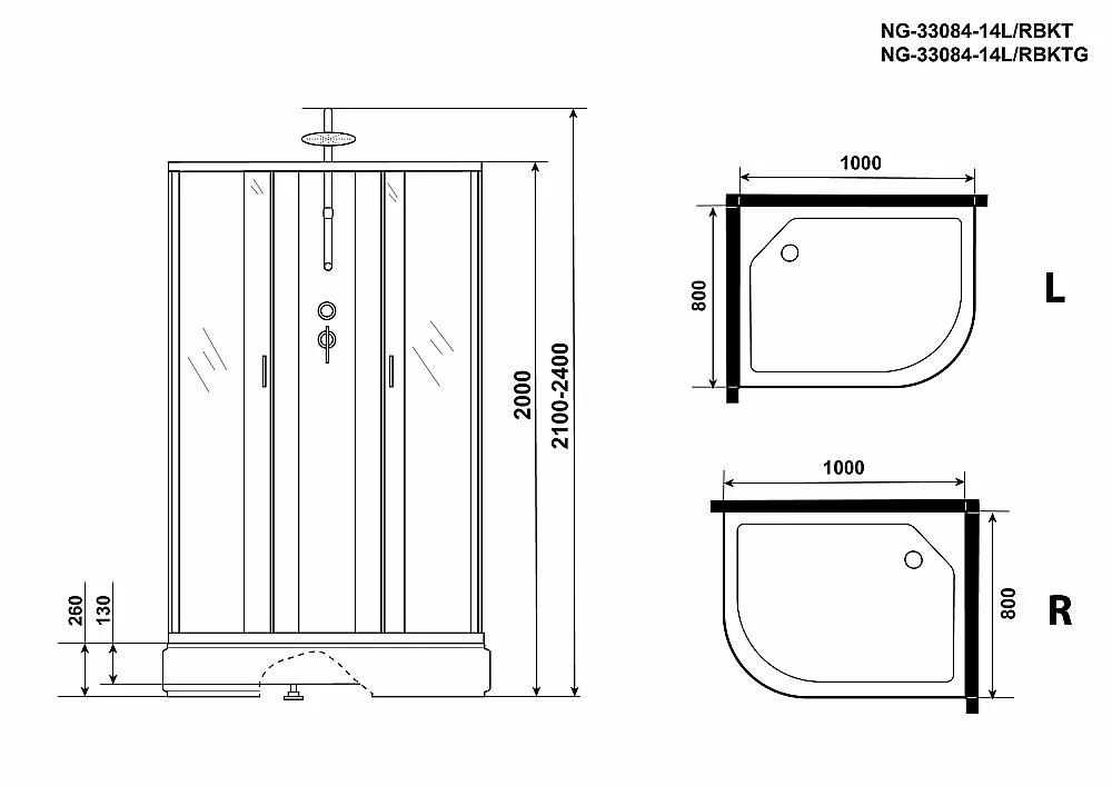 Душевая кабина Niagara Classic NG-33084-14BKTG 100х80 с гидромассажем