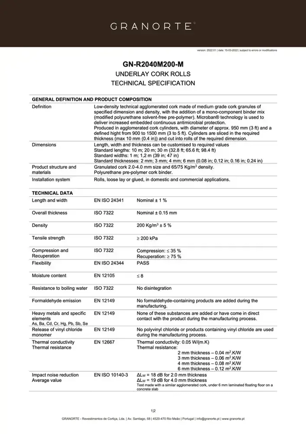Пробковая подложка GRANORTE Premium 2 мм 10 м2