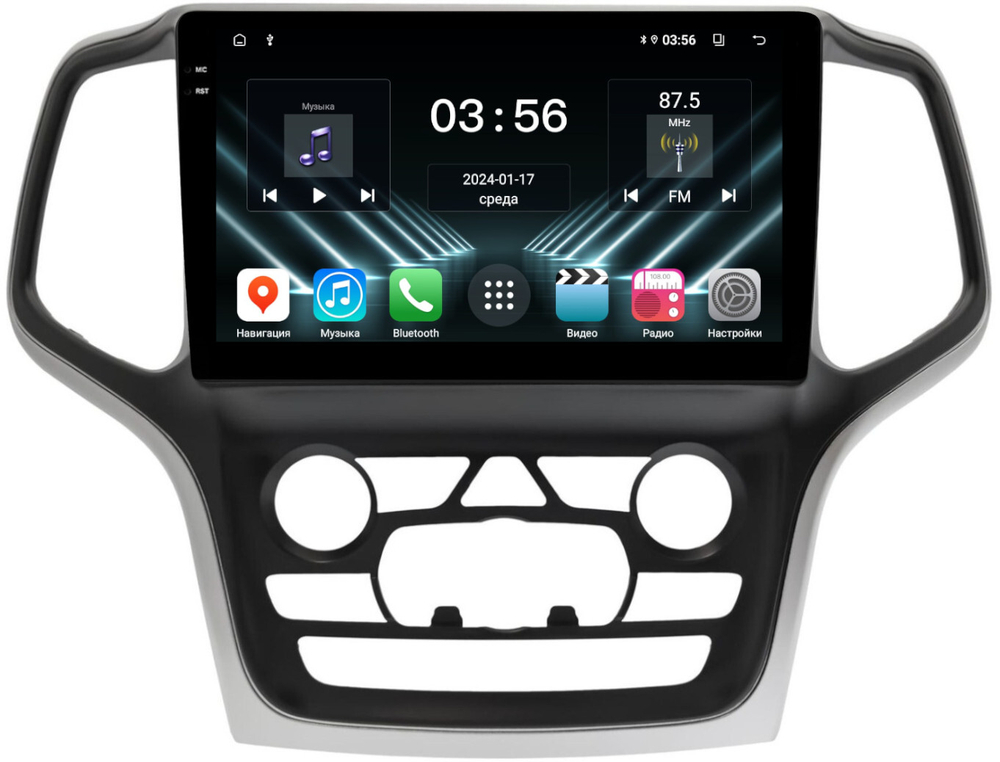 Магнитола для Jeep Grand Cherokee WK2 2013-2022 (ШГУ 8.4", рамка большая) - FarCar DX9-9564F4 монитор 9.5" IPS на Android 13, 4+64Гб, CarPlay