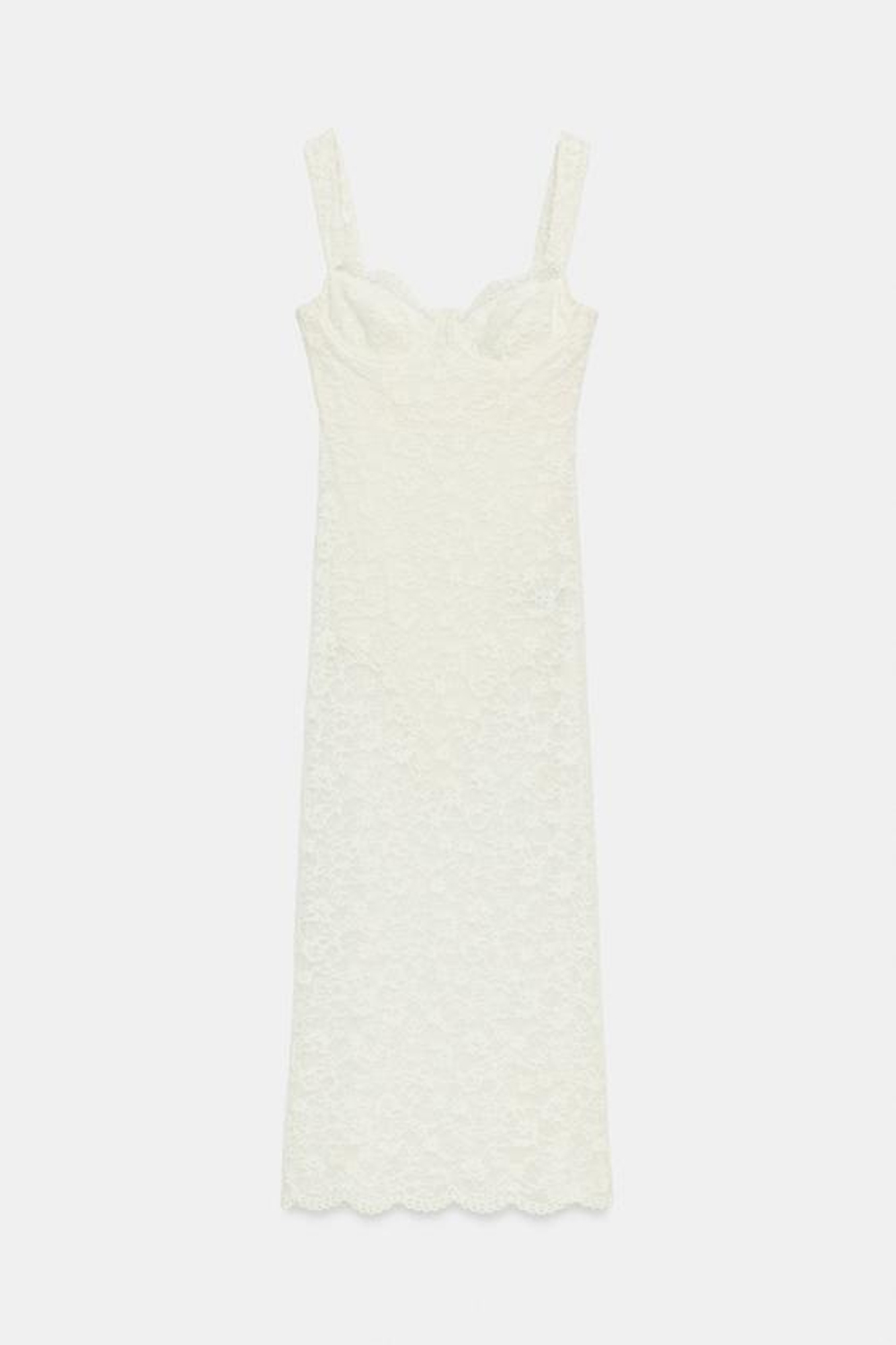 ZARA КРУЖЕВНОЕ ПЛАТЬЕ МИДИ, ЭКРЮ