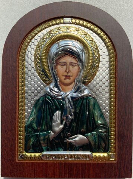 Матрона, икона арочная, красное дерево, эмаль  57х75