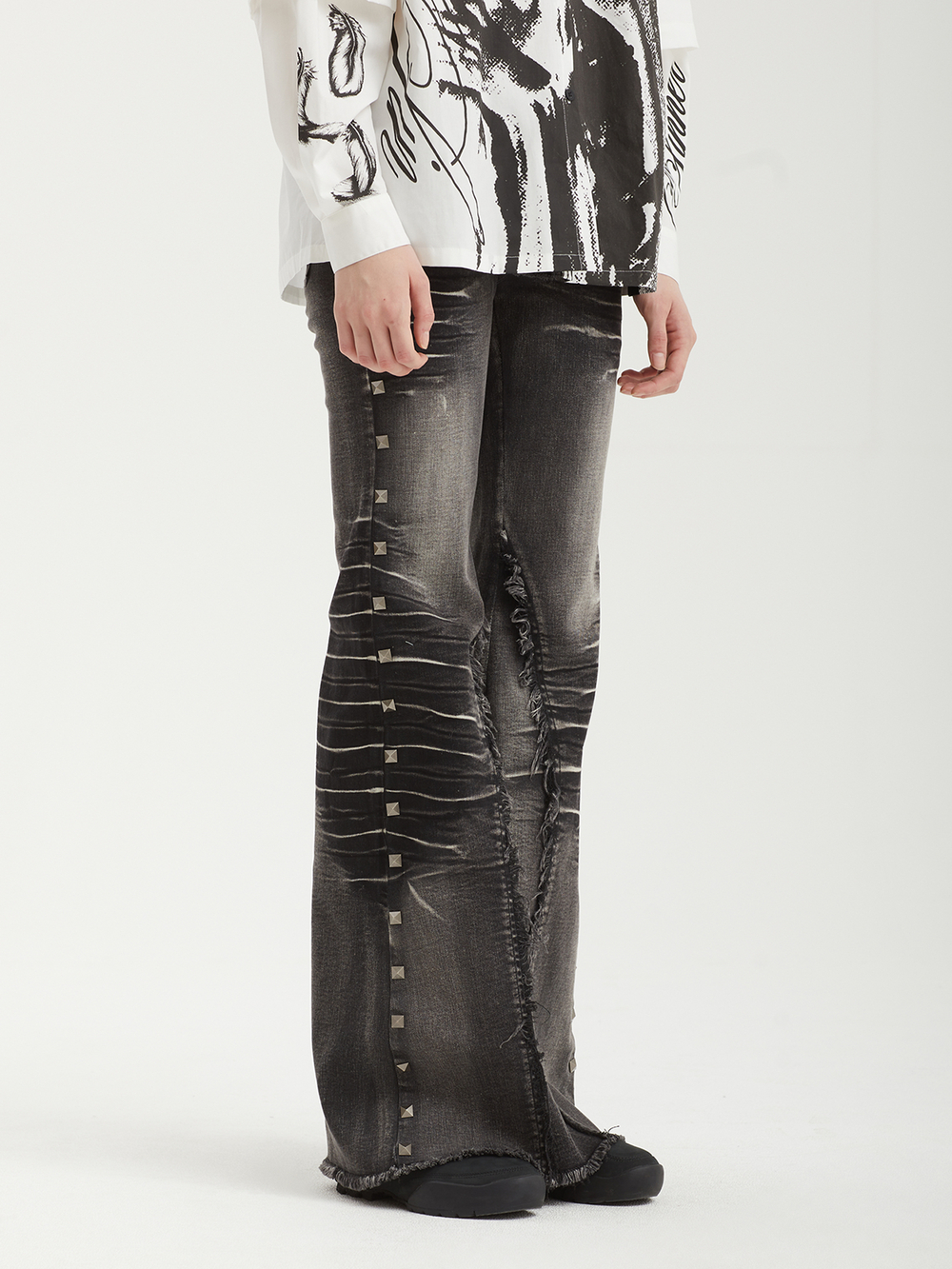 Женские Джинсы (Regular Fit) Sadie Black Washed Studded Lace Up Flare
