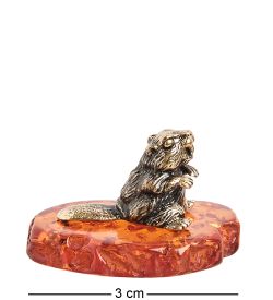 AM- 798 Фигурка «Бобренок» (латунь, янтарь)