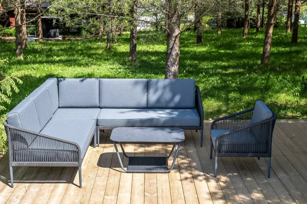 "Канны" модульная угловая лаунж-зона из роупа (веревки), цвет темно-серый