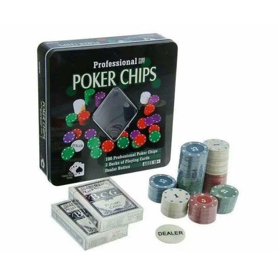 Набор "Покер" в мет.банке (100 фишек с номиналом 4 гр., 2 колоды карт)