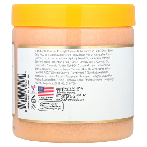 Okay Pure Naturals, Осветление кожи, сахарный скраб, куркума, 538 г (19 унций)