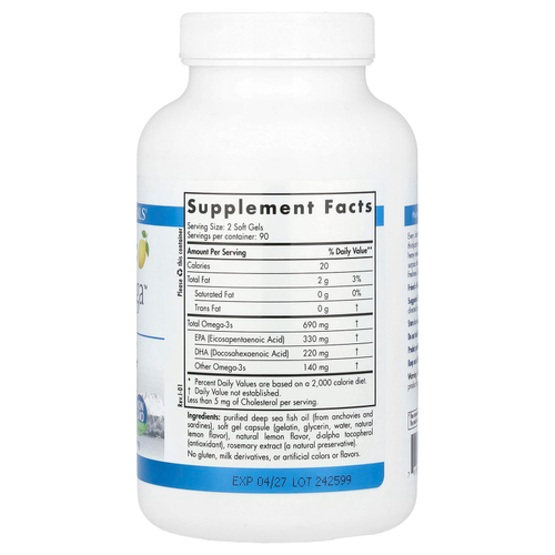 Nordic Naturals, Arctic Omega ™, лимон, 180 мягких таблеток