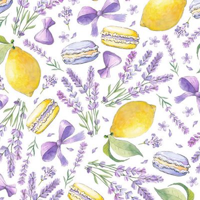 Акварельный принт. Лимоны, лаванда и макаруны