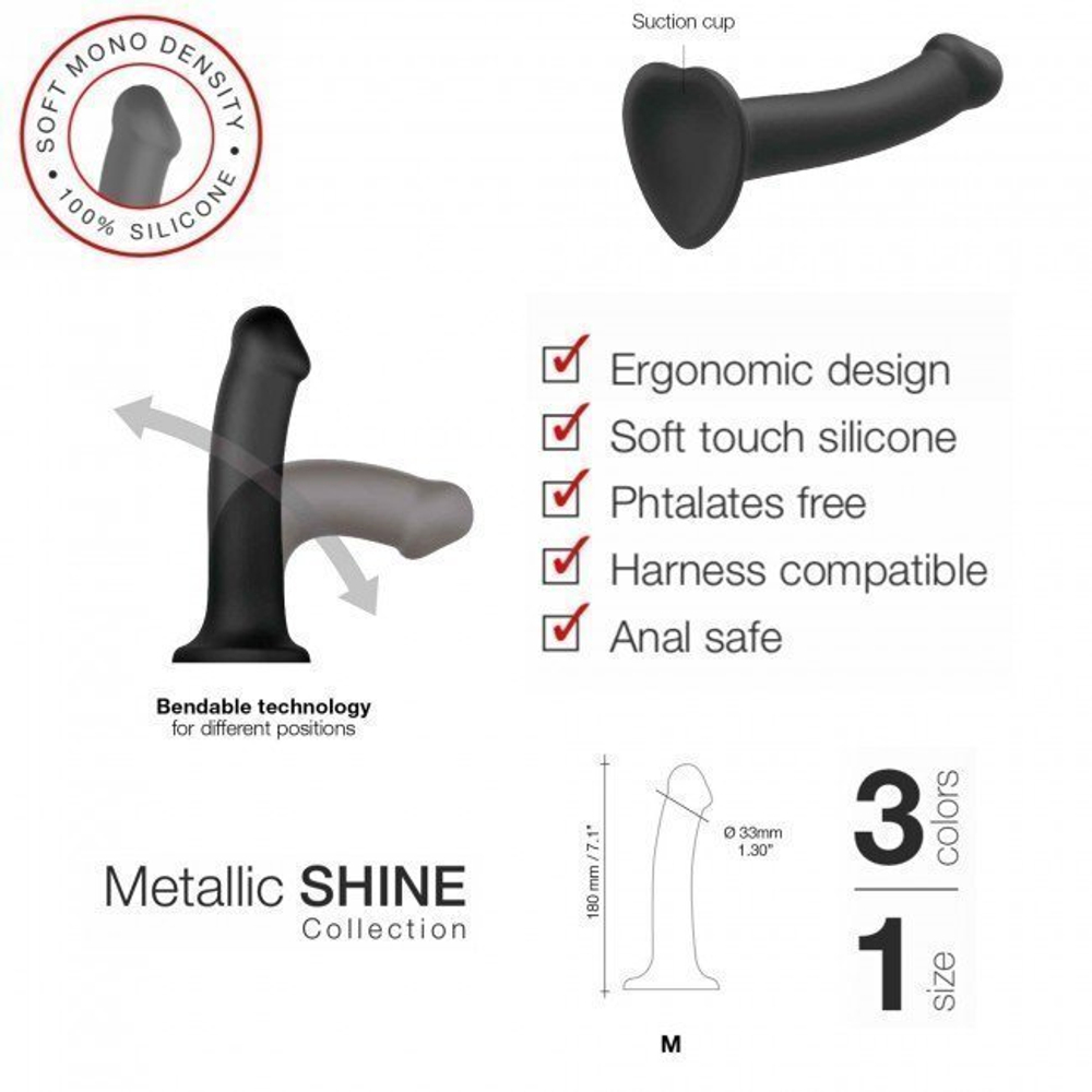 Гибкий фаллоимитатор Strap-on-me DILDO MONO DENSITE Синий Металлик размер Medium