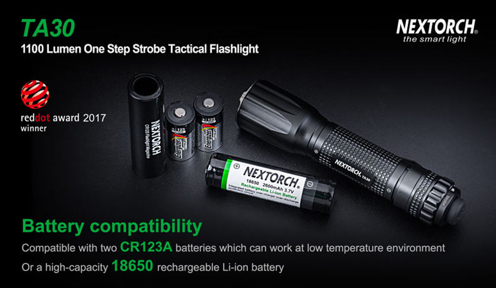 Фонарь Nextorch TA30 тактический, 1300 люмен, моментальный стробоскоп (TA30)