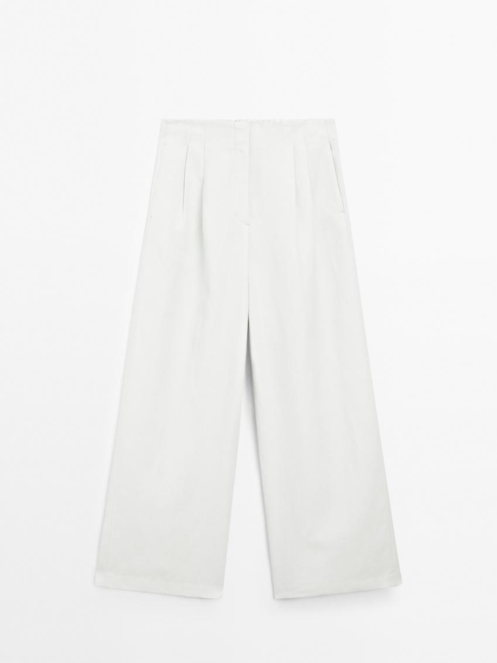 Massimo Dutti Брюки прямого кроя из струящейся ткани с вытачками, натуральный