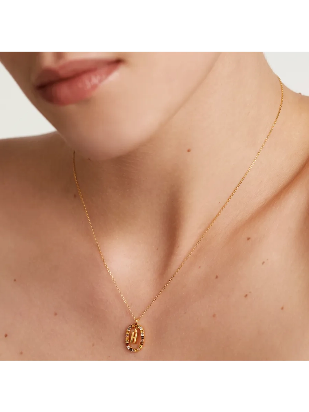 Колье Буква H серебро 925 пробы покрытое золотом