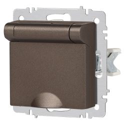 Розетка Intro Accent 6-203-08 2P+E Schuko с крышкой, 16А-250В, IP20, СУ, AL/CU, Accent, бронза