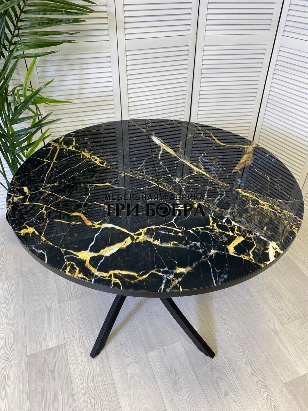 Стол круглый стеклянный "Чёрный мрамор"