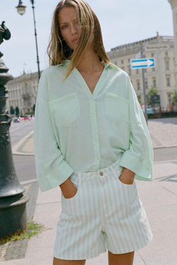 ZARA ШОРТЫ Z1975 MOM FIT, ПОЛОСКИ