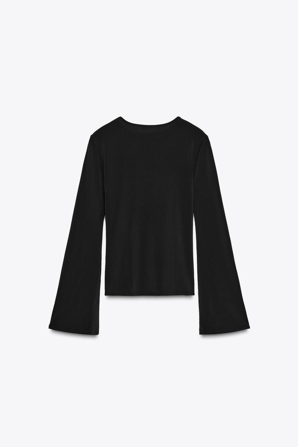 ZARA ФУТБОЛКА С ДЛИННЫМИ РУКАВАМИ И СБОРКАМИ, ЧЕРНЫЙ