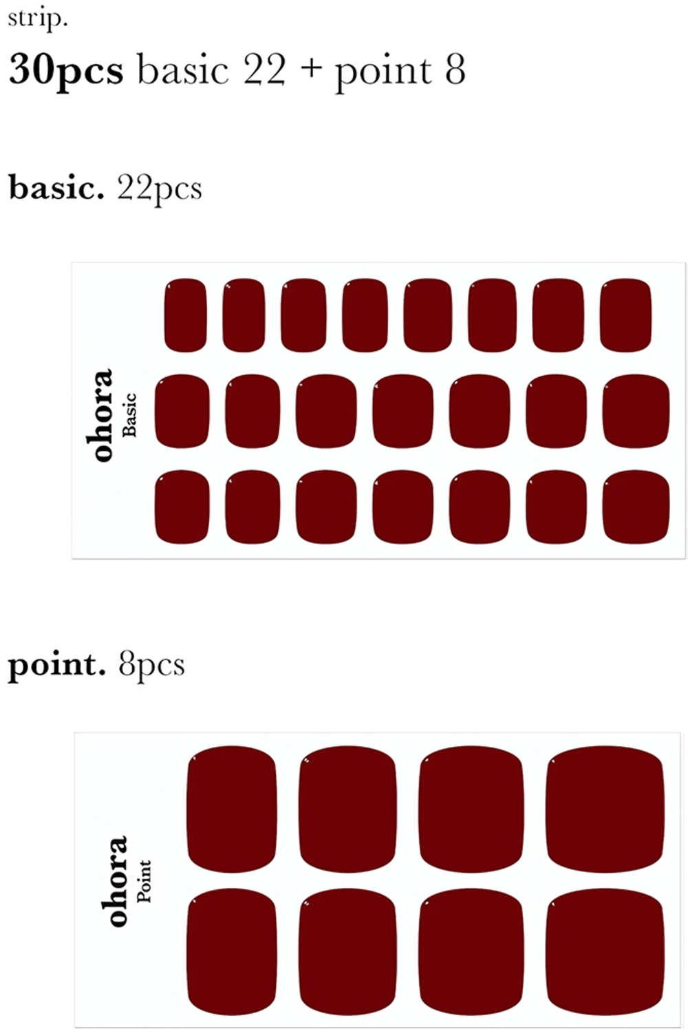 ohora Gel Nail Sticker P Basic Pedicure - Наклейки на ногти для ног оттенок PBS-004, 30 szt.