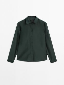 Massimo Dutti Рубашка из струящейся полупрозрачной ткани, темно-зеленый