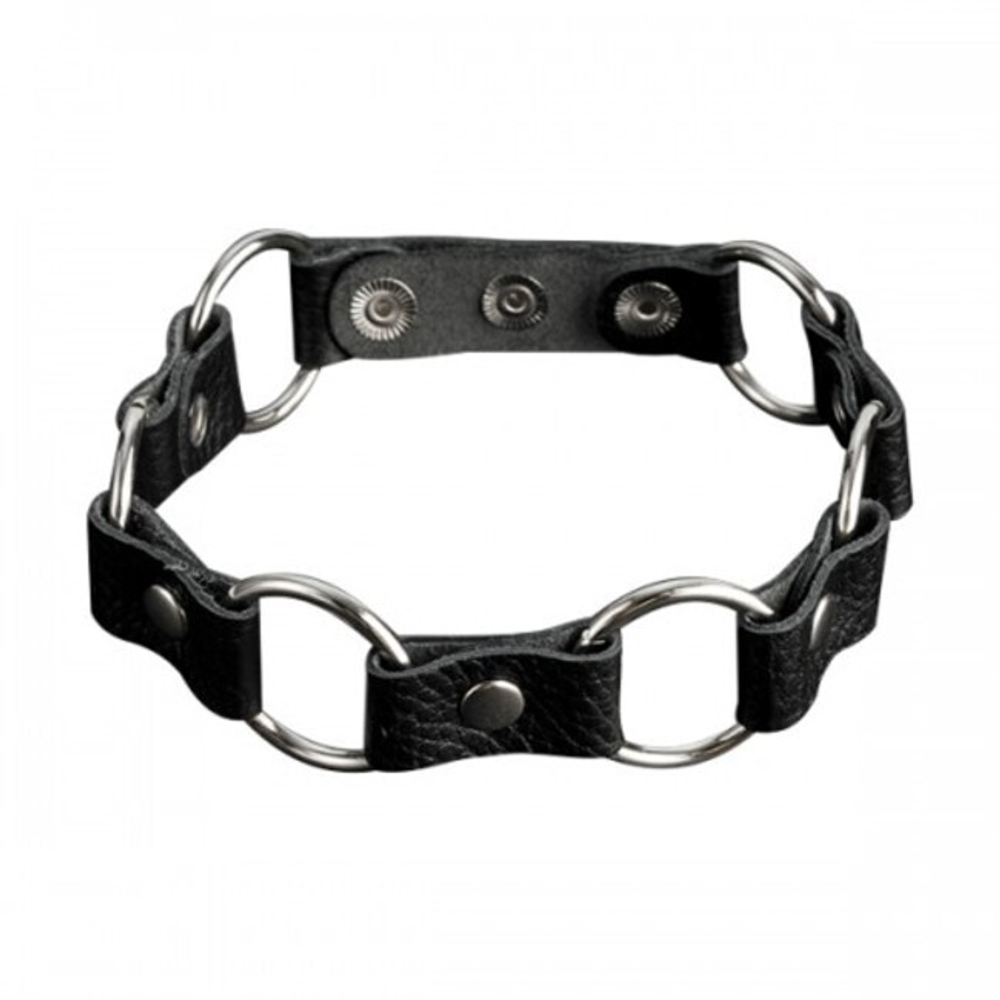 Черный ошейник из натуральной кожи с кольцами (черный) (Цвет: черный)