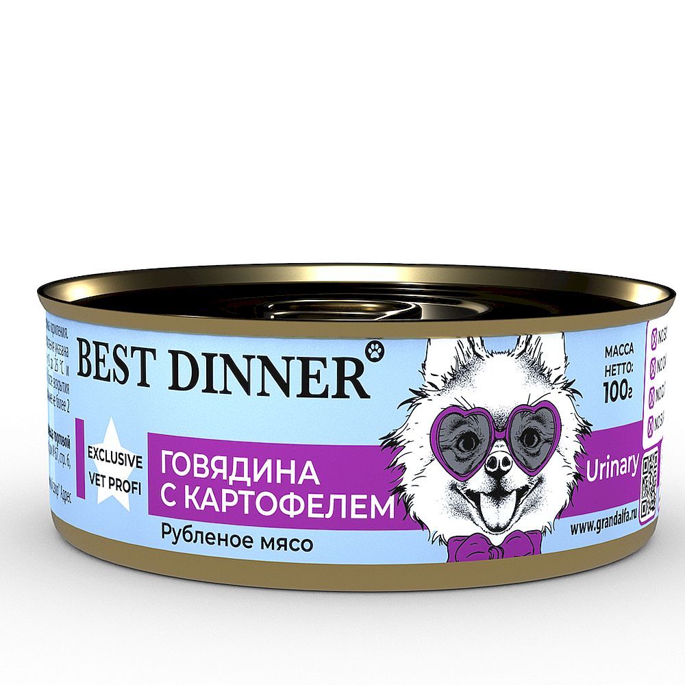 Влажный корм для собак Best Dinner Urinary "Говядина с картофелем" Exclusive VET PROFI, ба