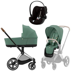 Коляска Cybex Priam IV Chrome Brown complete и автокресло Cloud G i-Size Moon Black Plus 3 в 1 Leaf Green