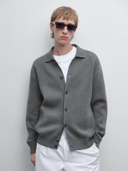 Massimo Dutti Вязаный кардиган из хлопка на пуговицах, серый