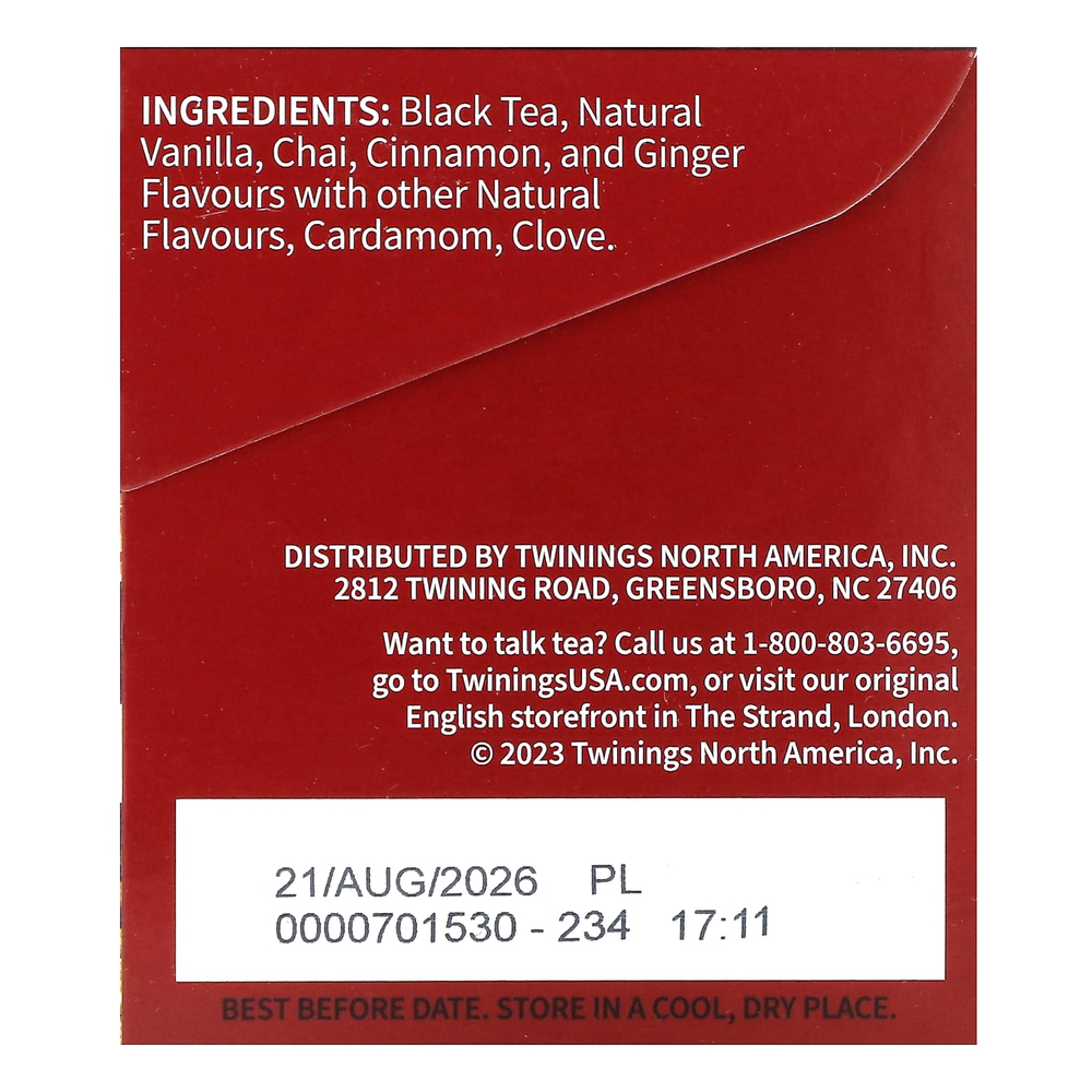 Twinings, ароматизированный черный чай, французская ваниль, 20 чайных пакетиков, 40 г (1,41 унции)