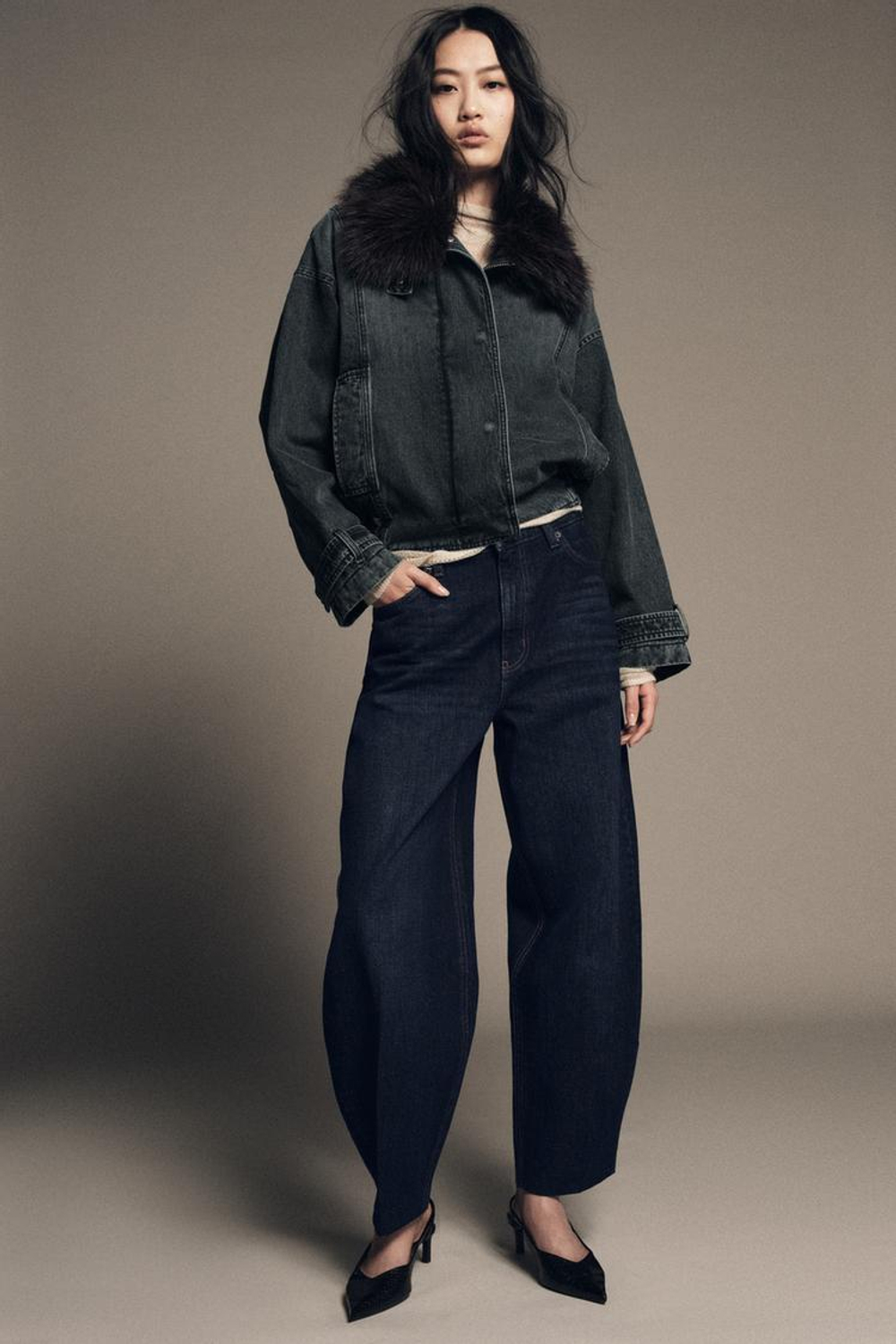 ZARA ДЖИНСОВАЯ КУРТКА-БОМБЕР — ZW COLLECTION, СИНИЙ