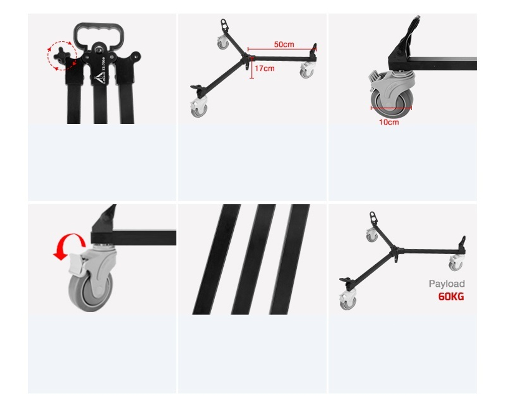 E-IMAGE EI-7004 Universal Dolly Тележка для видеоштатива на колесах