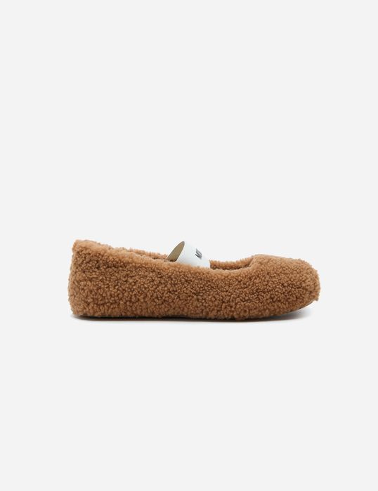 Moon Boot Shearling Ballet Flats Cognac
