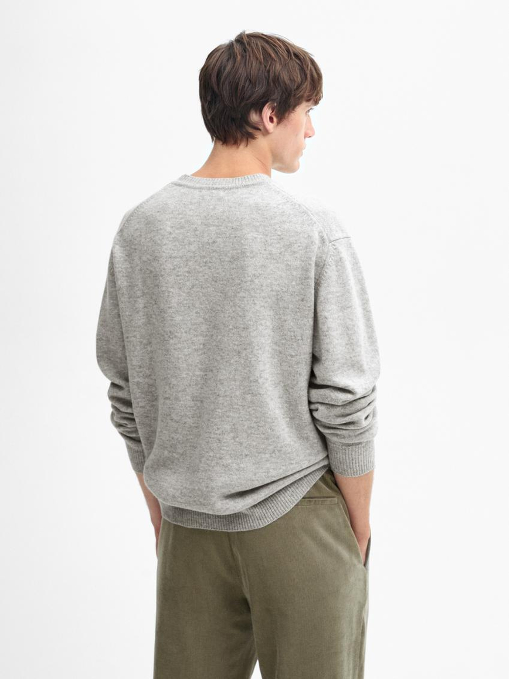 Massimo Dutti Свитер из смесовой шерсти с круглым вырезом, серый меланж