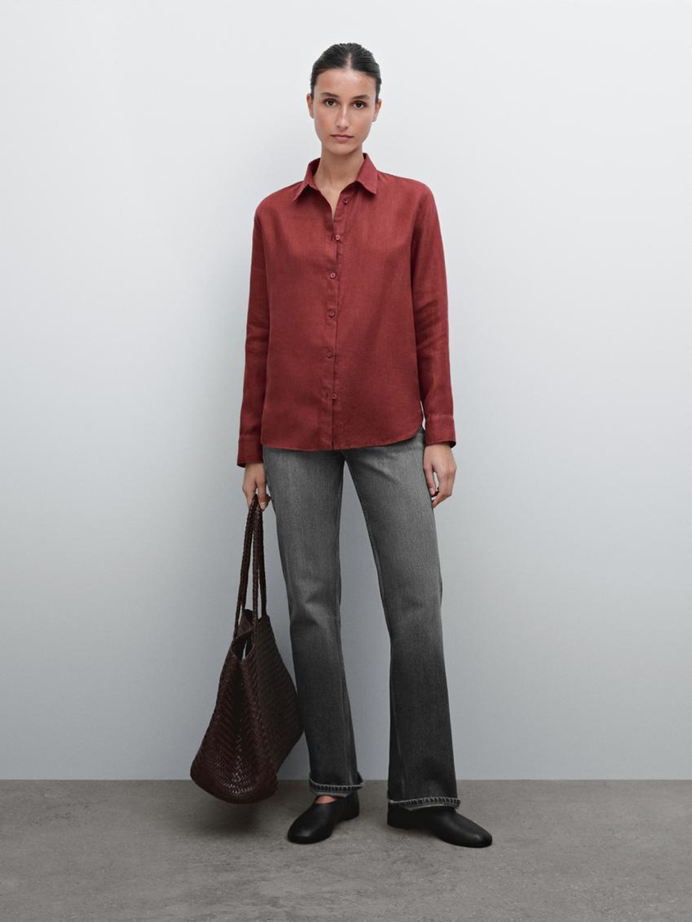 Massimo Dutti Рубашка из струящегося 100% льна, темно-розовый