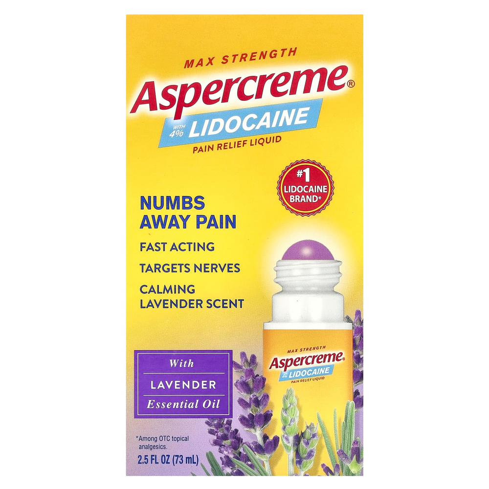 Aspercreme, Обезболивающее средство Max Strength, с 4% лидокаина, эфирное масло лаванды, 73 мл (2,5 жидк. унц.)