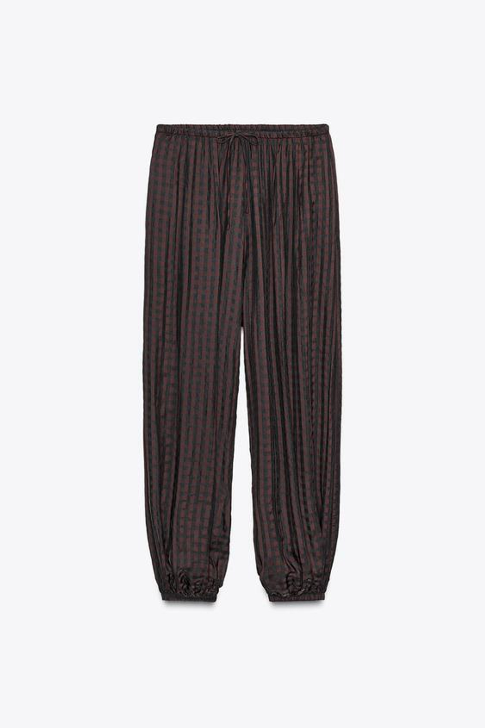 ZARA БРЮКИ-БАГГИ В КЛЕТКУ ВИШИ — ZW COLLECTION, ТЕМНО-БОРДОВЫЙ