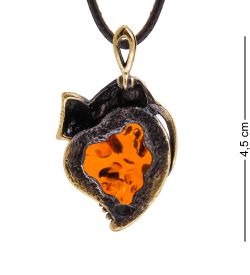 AM-3628 Подвеска «Кот Сердечный» (латунь, янтарь)