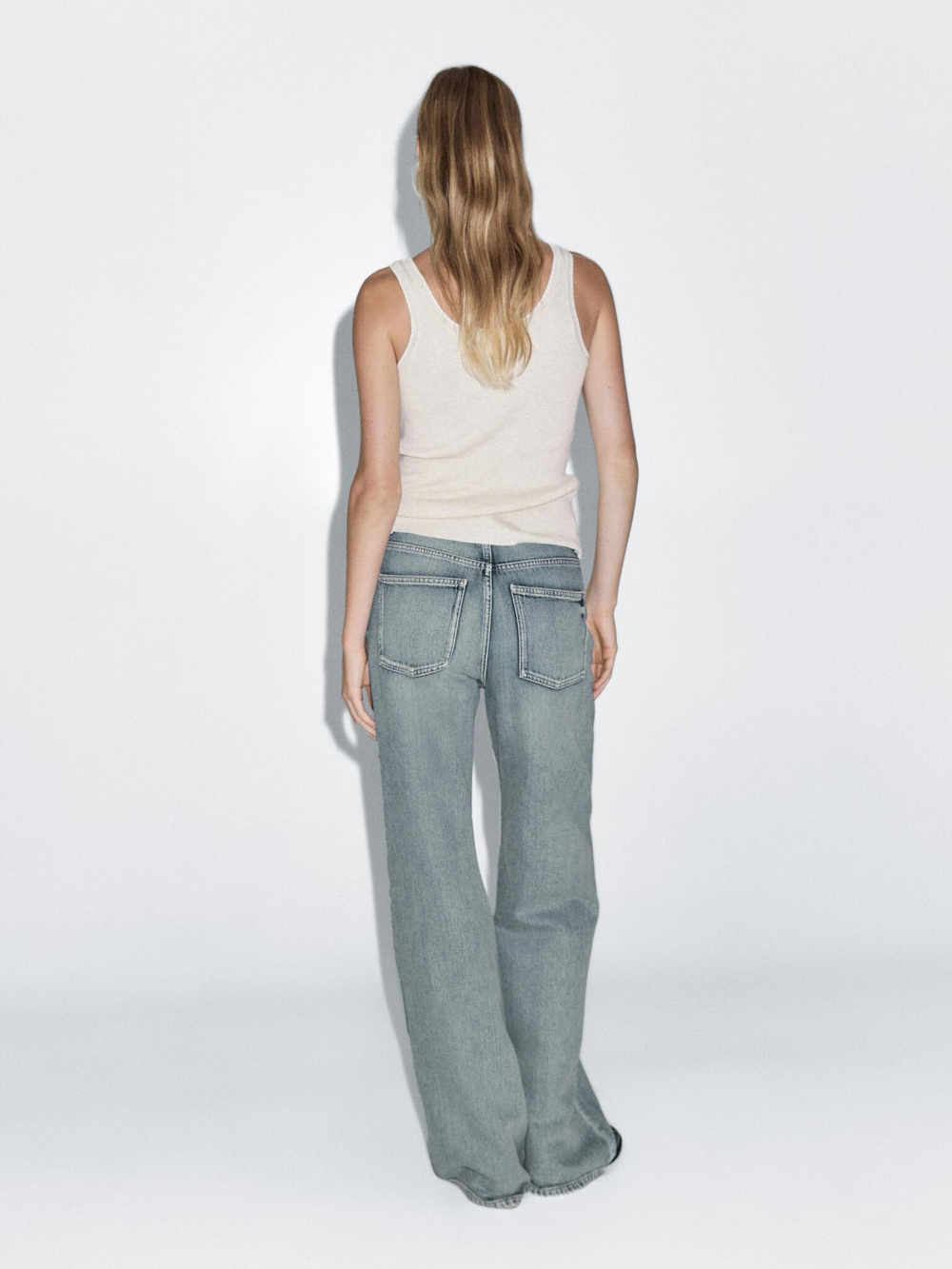 Massimo Dutti Джинсы с высокой талией и широкими штанинами, светло-голубой