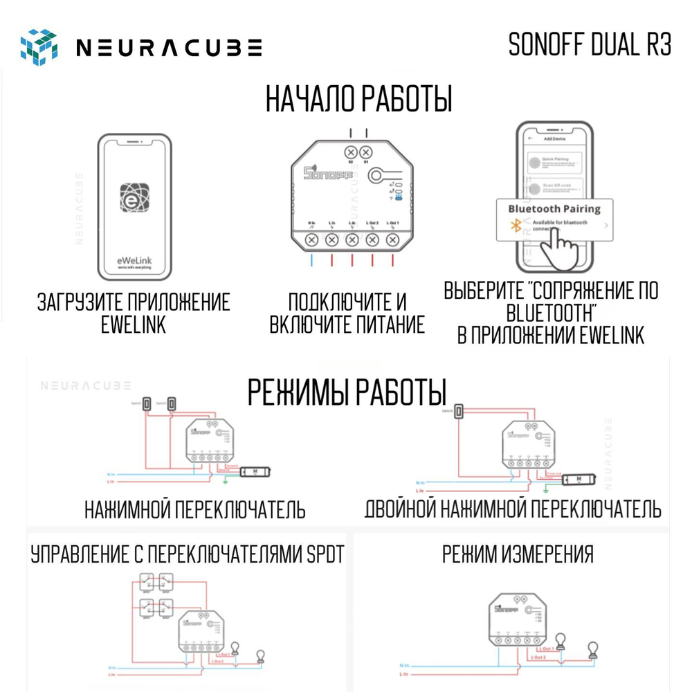 Умное двухканальное WiFi Реле Sonoff DUALR3 Lite, 15А/3300Вт (Работает с Яндекс Алисой)