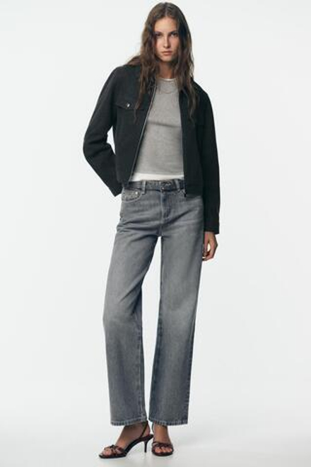 ZARA КУРТКА ИЗ МЯГКОЙ ТКАНИ НА МОЛНИИ, СЕРЫЙ