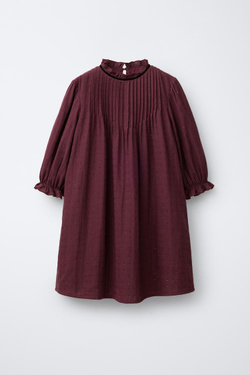 ZARA ПЛАТЬЕ ИЗ ТКАНИ «ПЛЮМЕТИ» С БЛЕСКОМ, БУРГУНДИ
