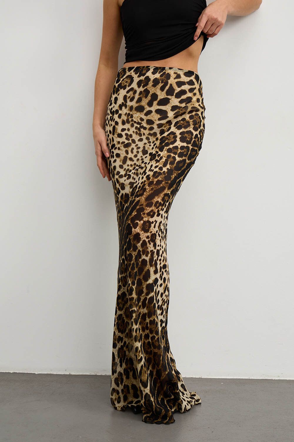 Юбка макси из шифона с леопардовым принтом