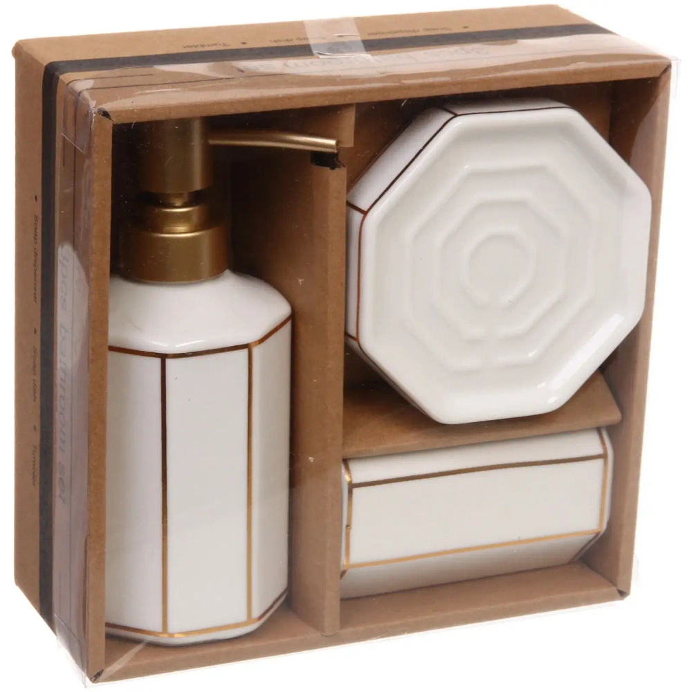 Набор для ванной из 3-х предметов керамический «Грани» белый