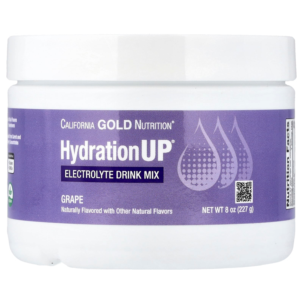 California Gold Nutrition, HydrationUP®, смесь для приготовления электролитического напитка с кальцием, калием, витамином C и витамином E, со вкусом винограда, 227 г (8 унций)