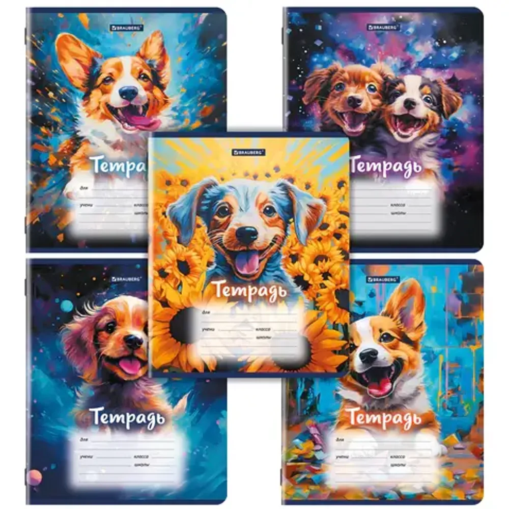 Тетрадь 12л, линия, Brauberg Dogs, ассорти, 1 шт.