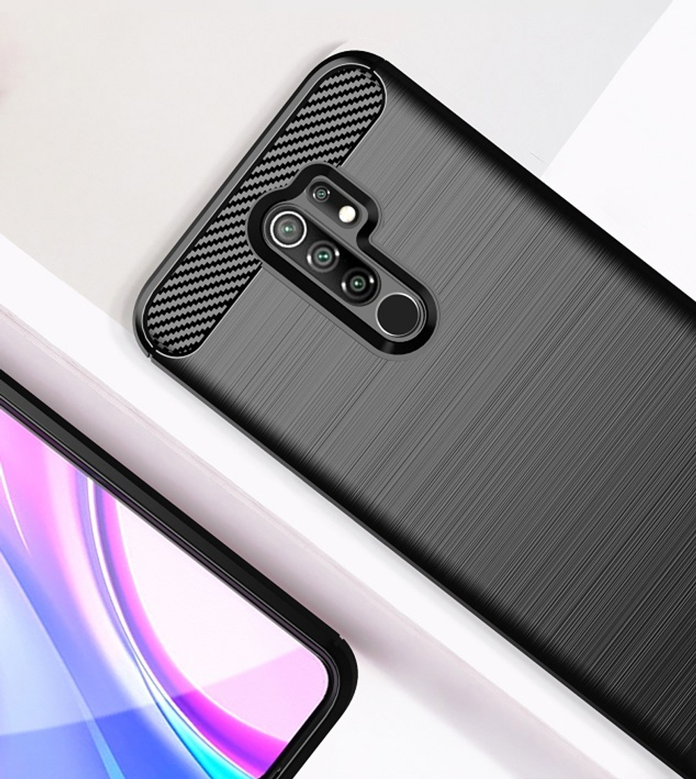 Чехол черного цвета серии Carbon для Xiaomi Redmi 9 от Caseport