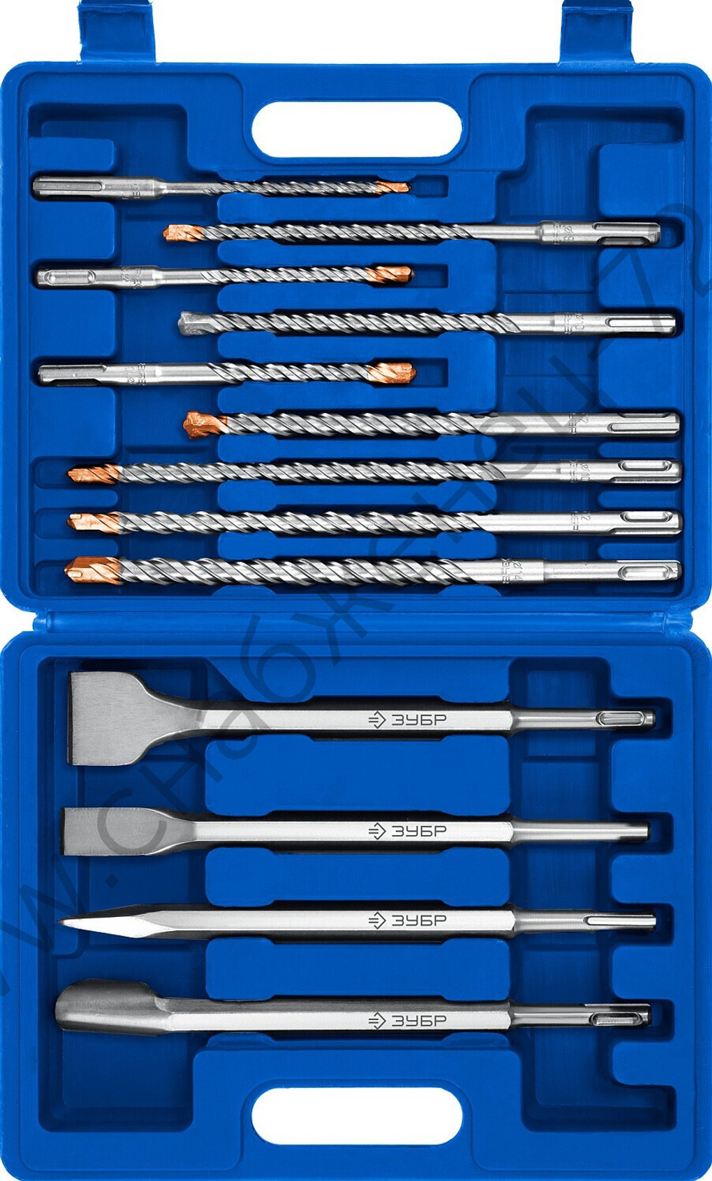 ЗУБР ПРОФЕССИОНАЛ БУРАН SDS-Plus Набор зубил и буров, 13 шт