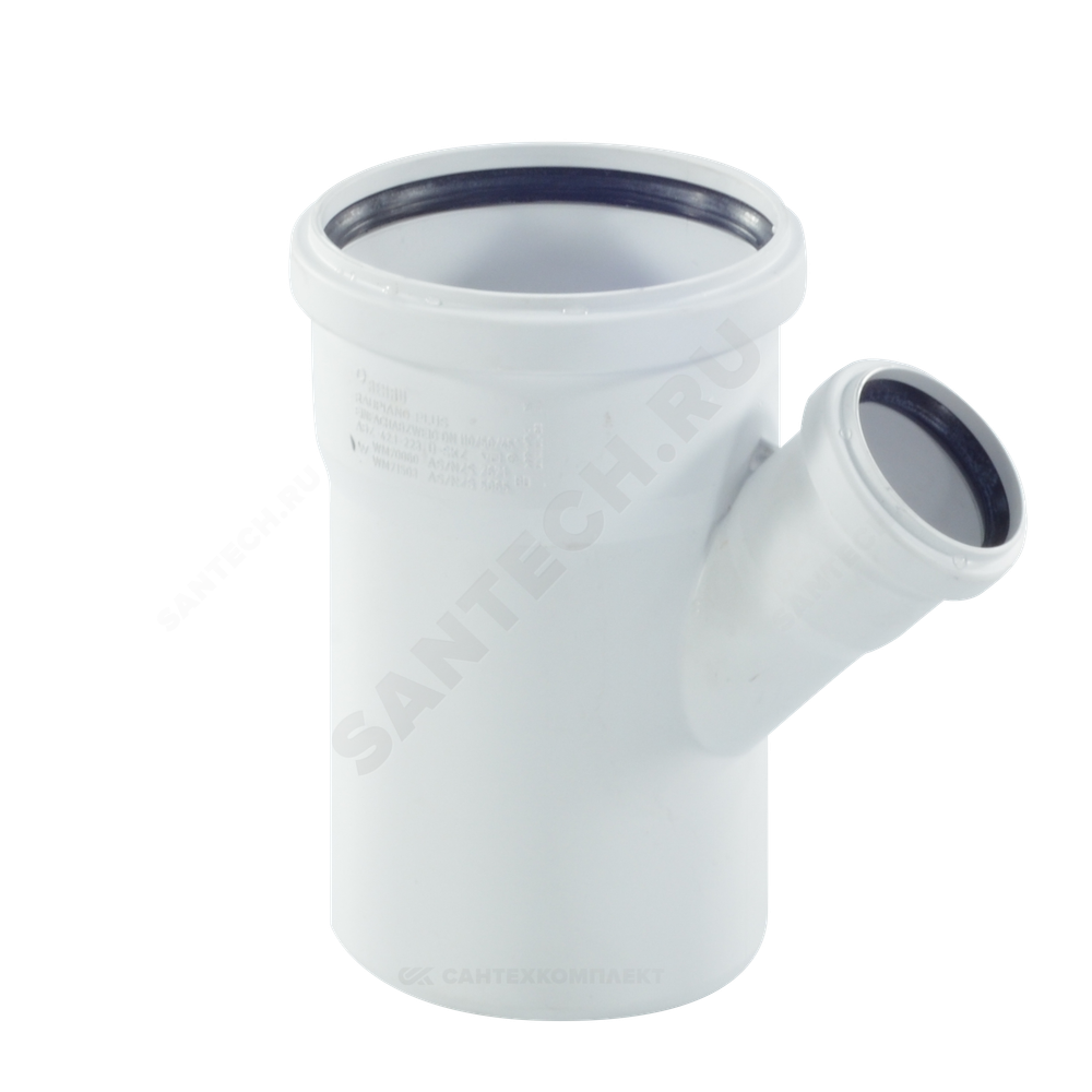 Тройник PP-H переходной бесшумный белый RAUPIANO PLUS Дн 110х50х45гр б/нап в/к Rehau 11213041001