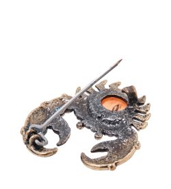 AM- 491 Брошь «Знак зодиака-Рак» (латунь, янтарь)