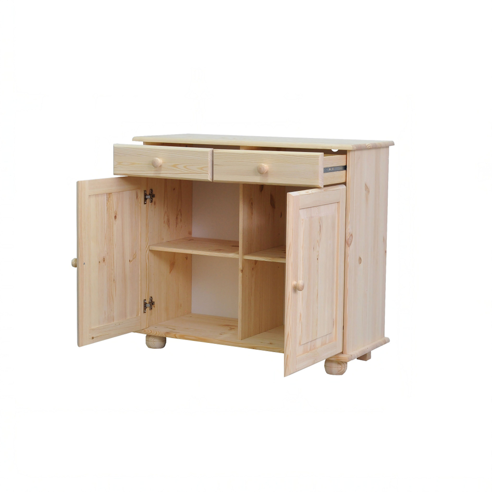 Шкаф витрина Лена двухдверный 90х39х192 см из массива сосны / буфет для кухни, прозрачный лак