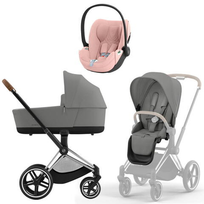 Коляска 3 в 1 Cybex Priam IV Chrome Brown complete и автокресло Cloud T i-Size Peach Pink Plus Mirage Grey