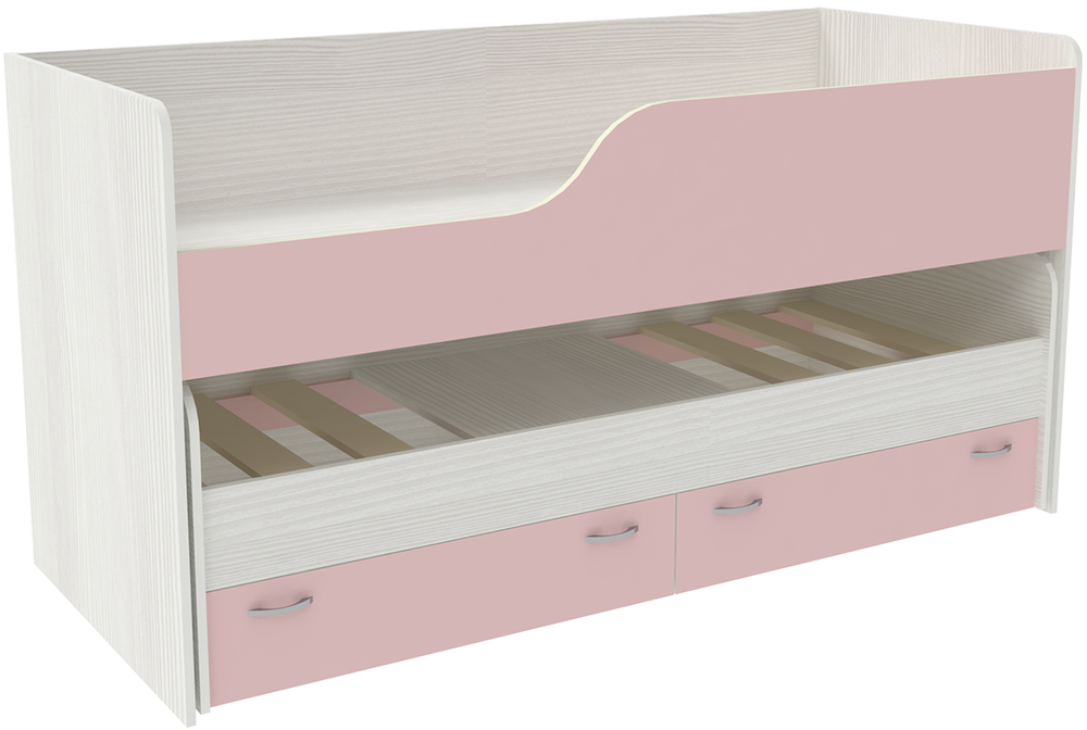 Двухъярусная кровать КарИВи Дуэт-2 Белое Дерево Розовый